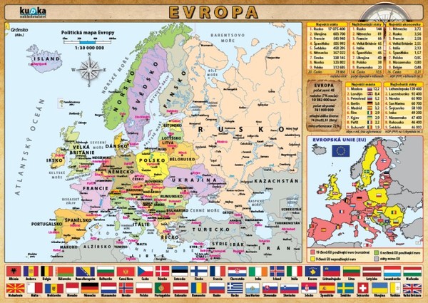Evropa - mapka (oboustranné lamino, A4)