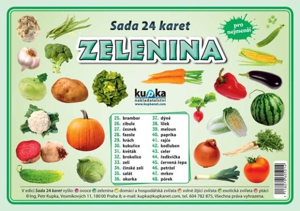 Zelenina - sada 24 karet pro nejmenší (velké A5)