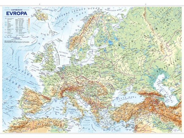 Evropa - nástěnná obecně zeměpisná mapa