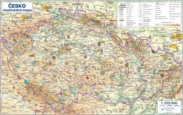 Česko – vlastivědná mapa 136 x 87 cm
