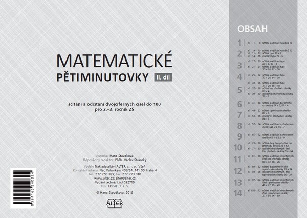 Matematické pětiminutovky - II.díl (Učební pomůcka pro 30 žáků)