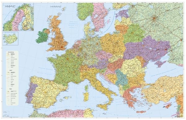 Evropa - podrobná silniční síť (135 x 100 cm)