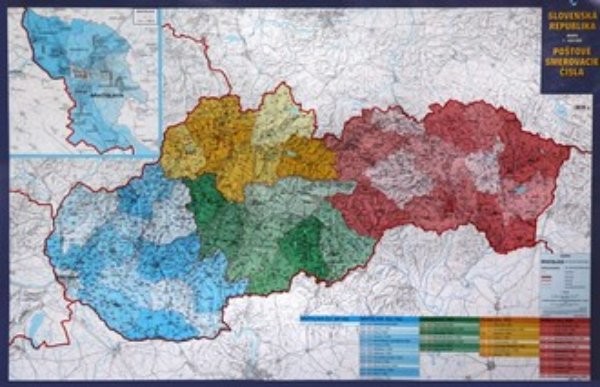 Slovenská republika - nástěnná mapa PSČ (120 x 80 cm)