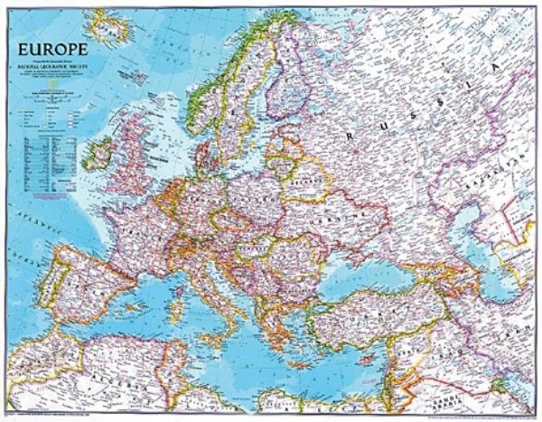 Evropa - nástěnná mapa National Geographic (modrá)